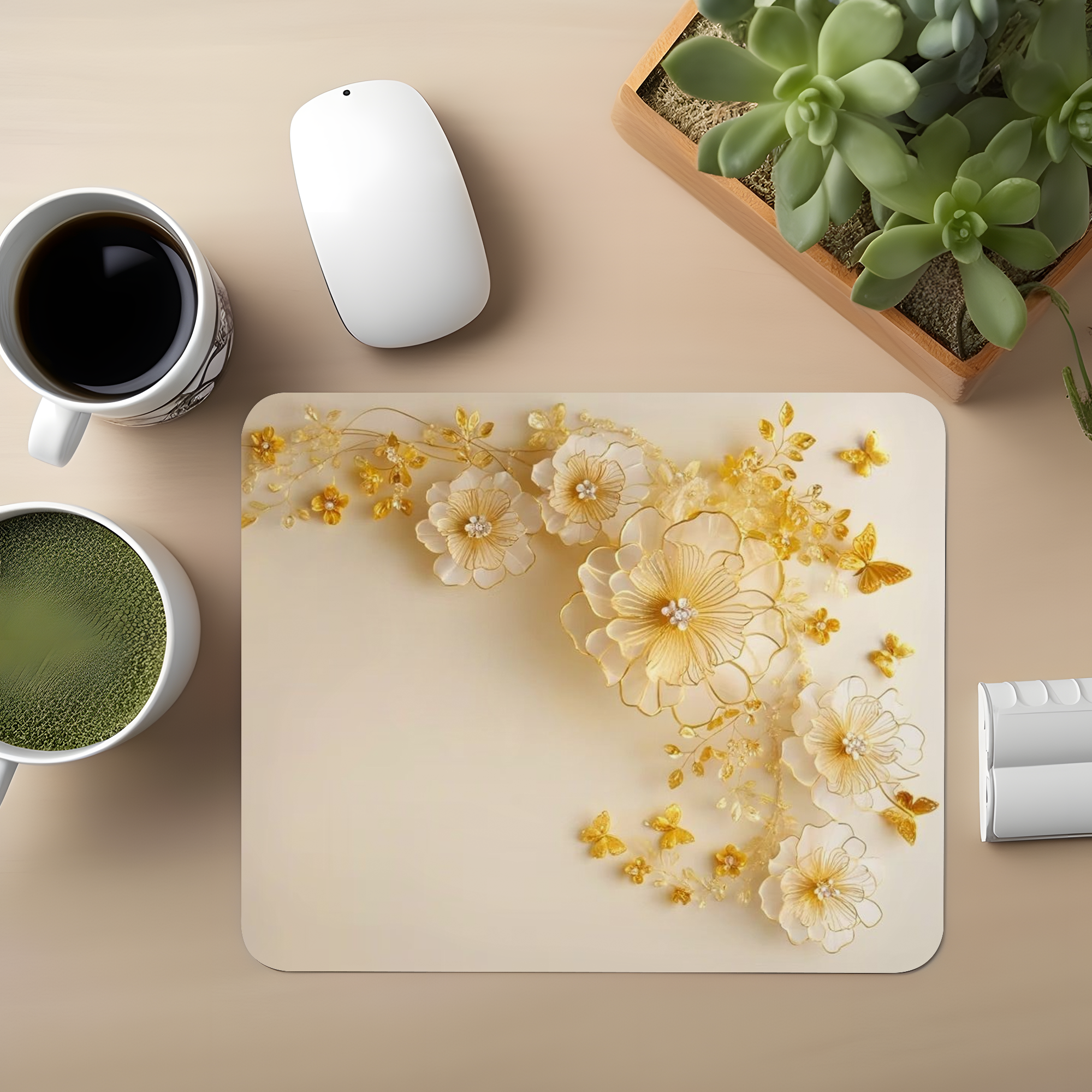 Golden Bloom Royale Premium Mouse Pad
