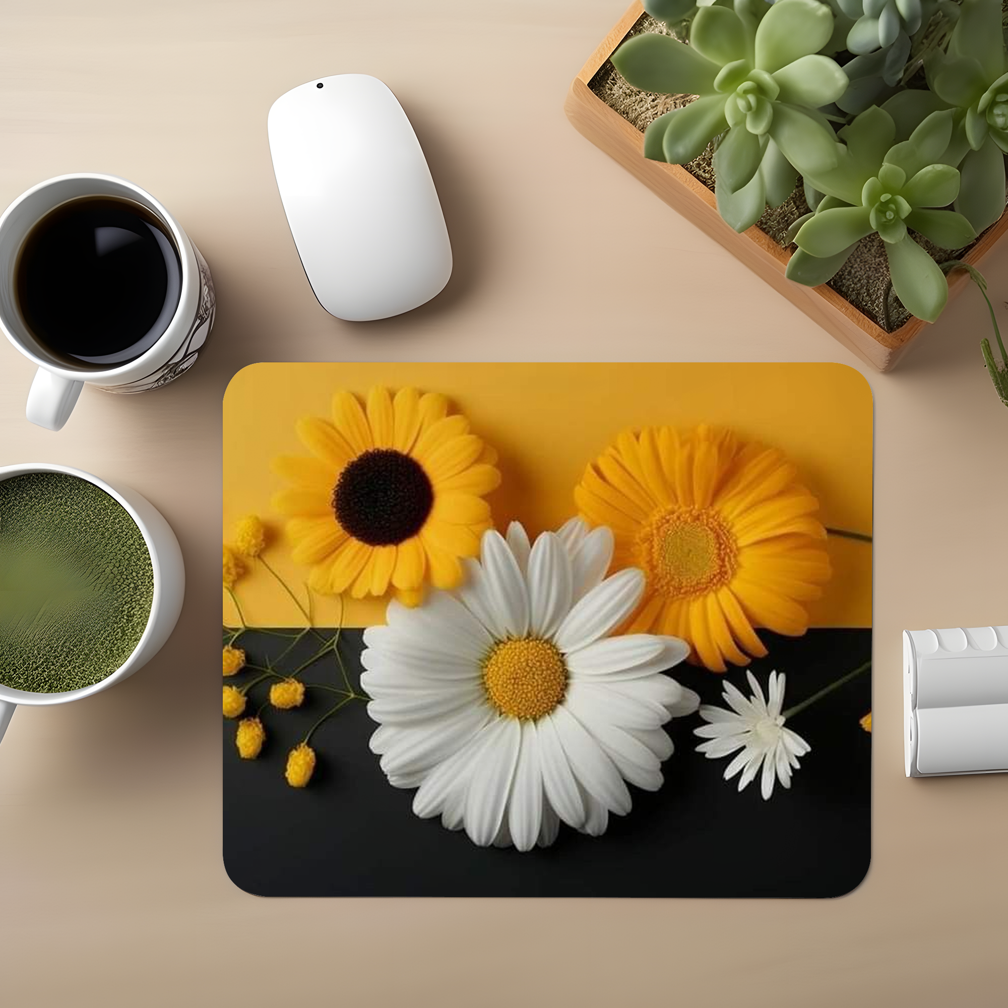 Yellow-White Sunflower Premium Mouse Pad