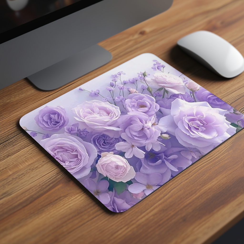 Purple-White Roses Premium Mouse Pad