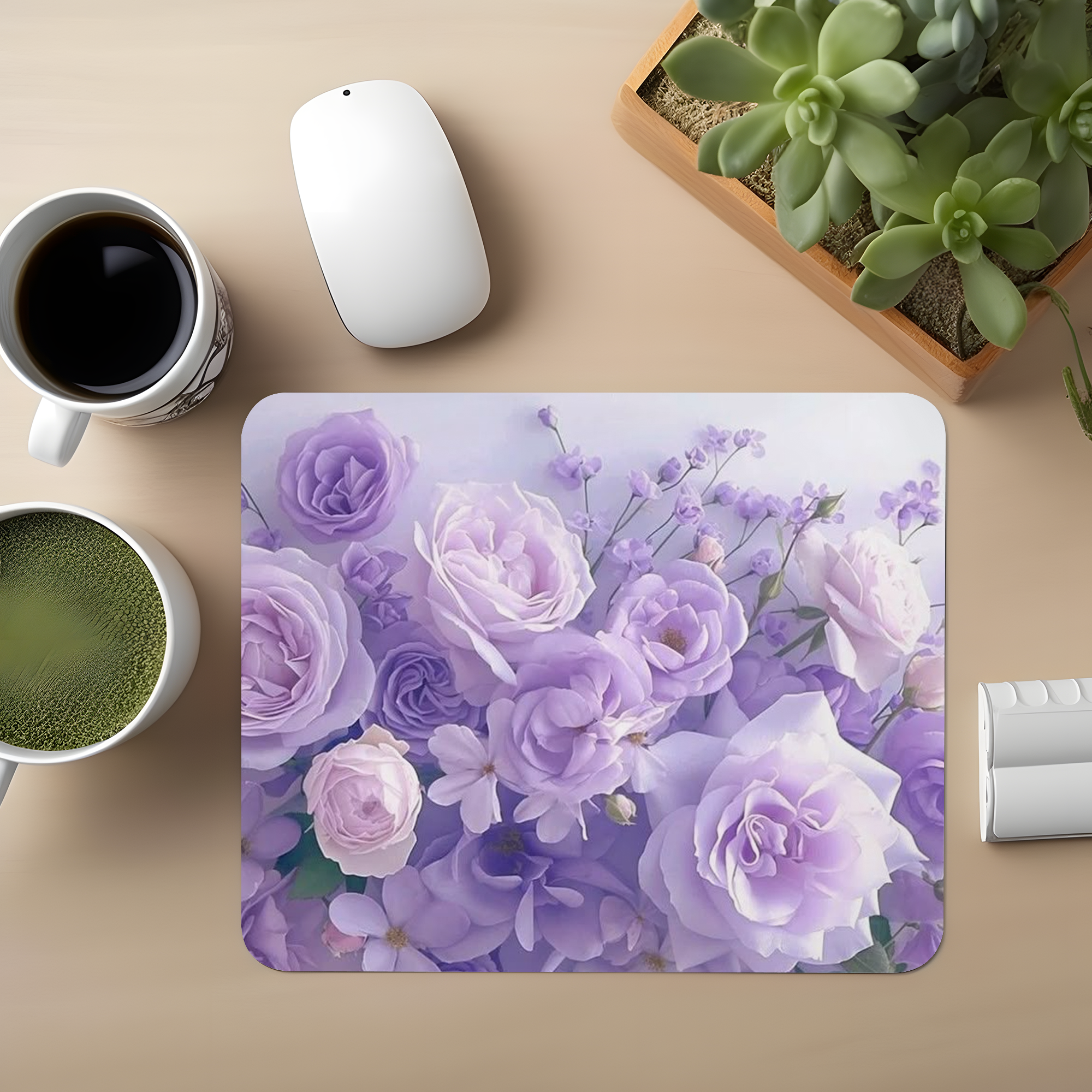 Purple-White Roses Premium Mouse Pad