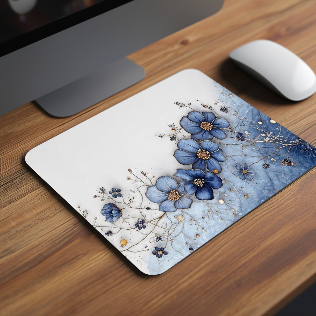 Blue-White Flower Premium Mouse Pad