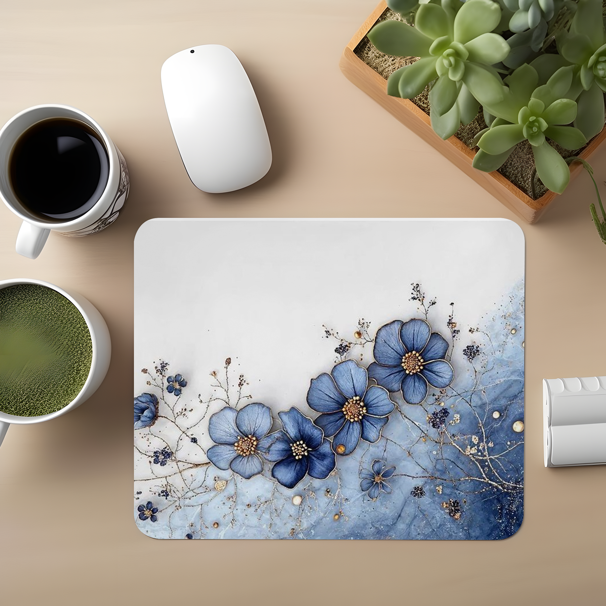Blue-White Flower Premium Mouse Pad