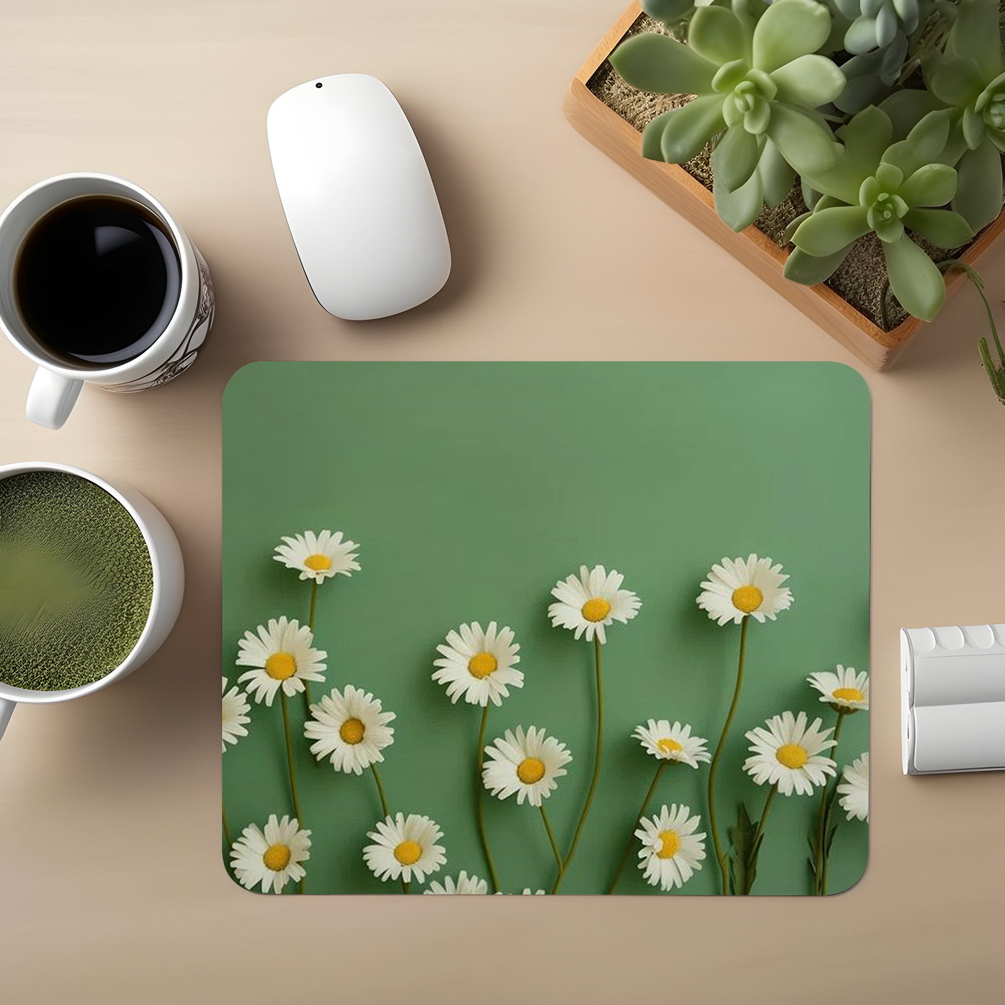 White Sunflowers Premium Mouse Pad