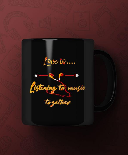 Love is listening music together Printed Premium Mug
