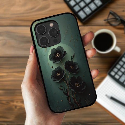 Black stylized flowers Girls Phone Cover