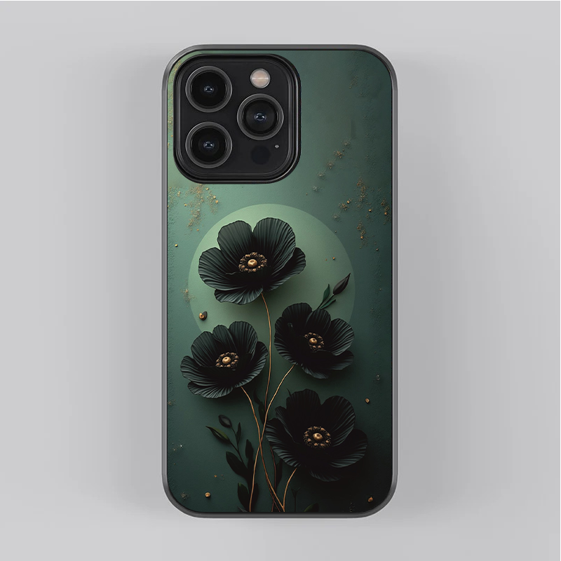 Black stylized flowers Girls Phone Cover