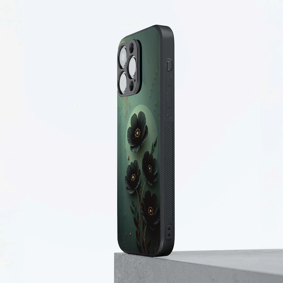 Black stylized flowers Girls Phone Cover