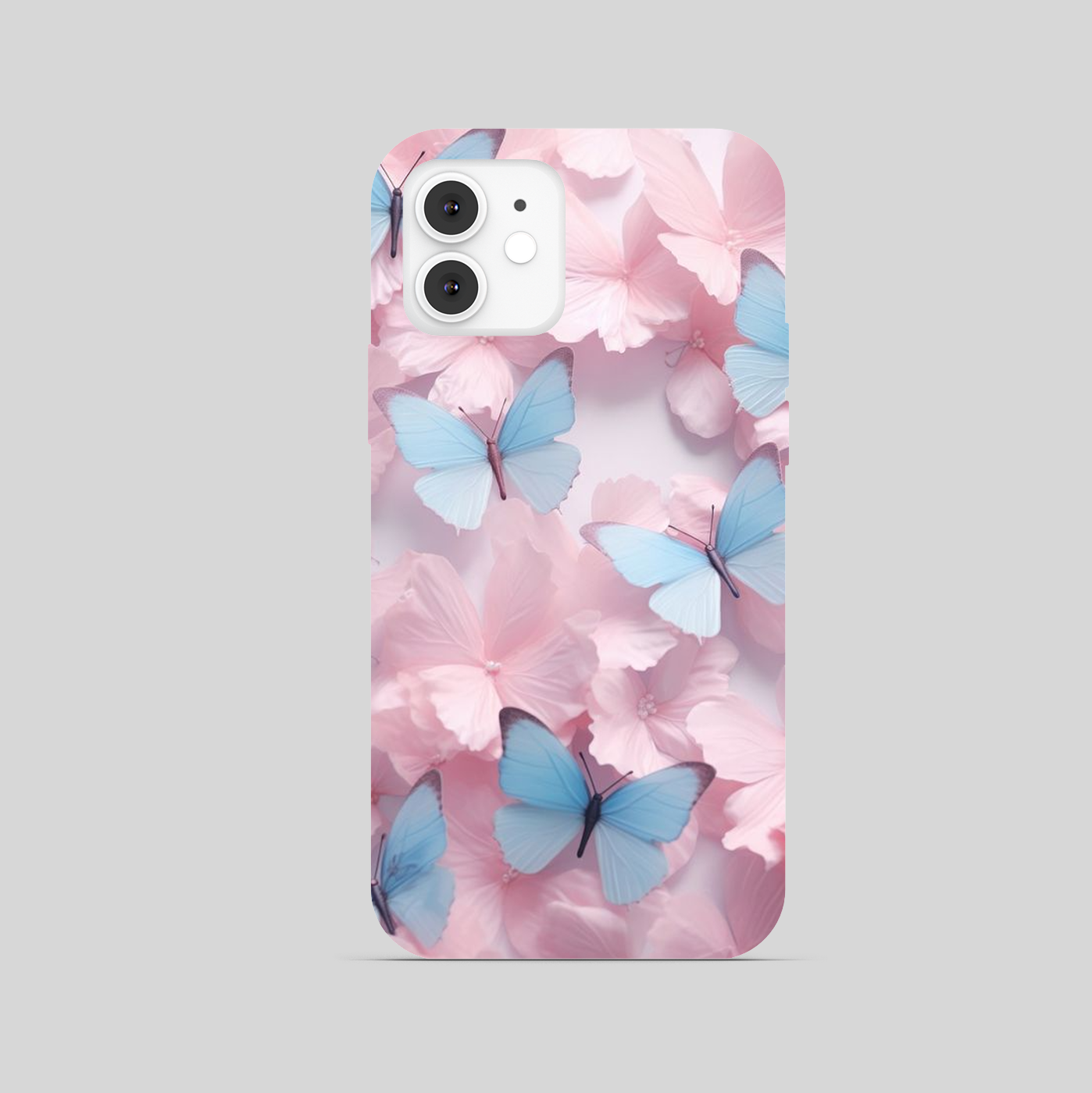 Blue Butterfly and pink floral background Phone Cover