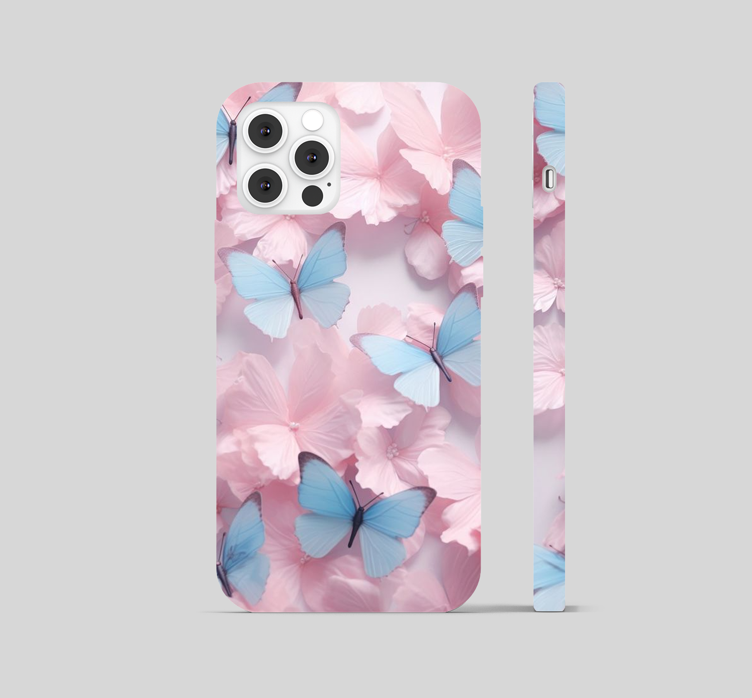 Blue Butterfly and pink floral background Phone Cover