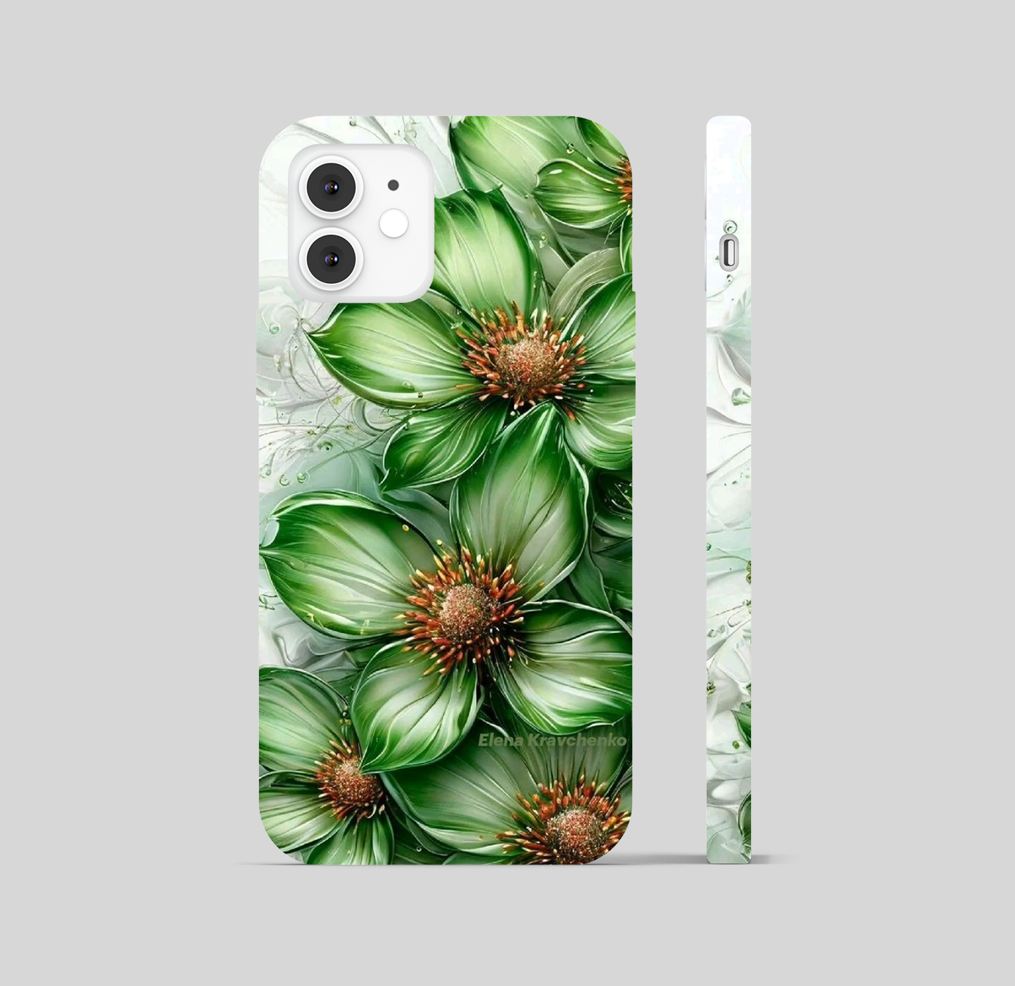 Green Color Flower Theme Phone Cover