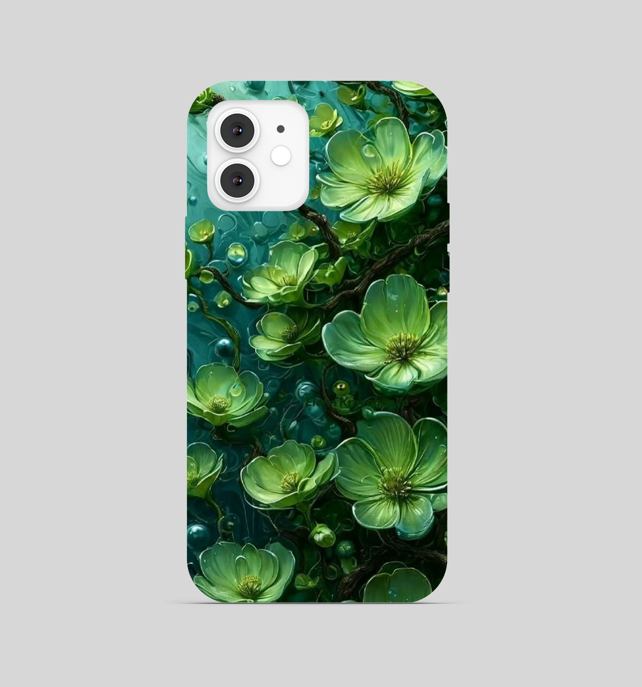 Green Color Flower Theme Phone Cover