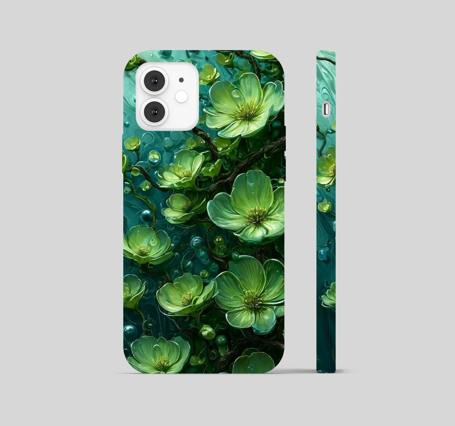 Green Color Flower Theme Phone Cover