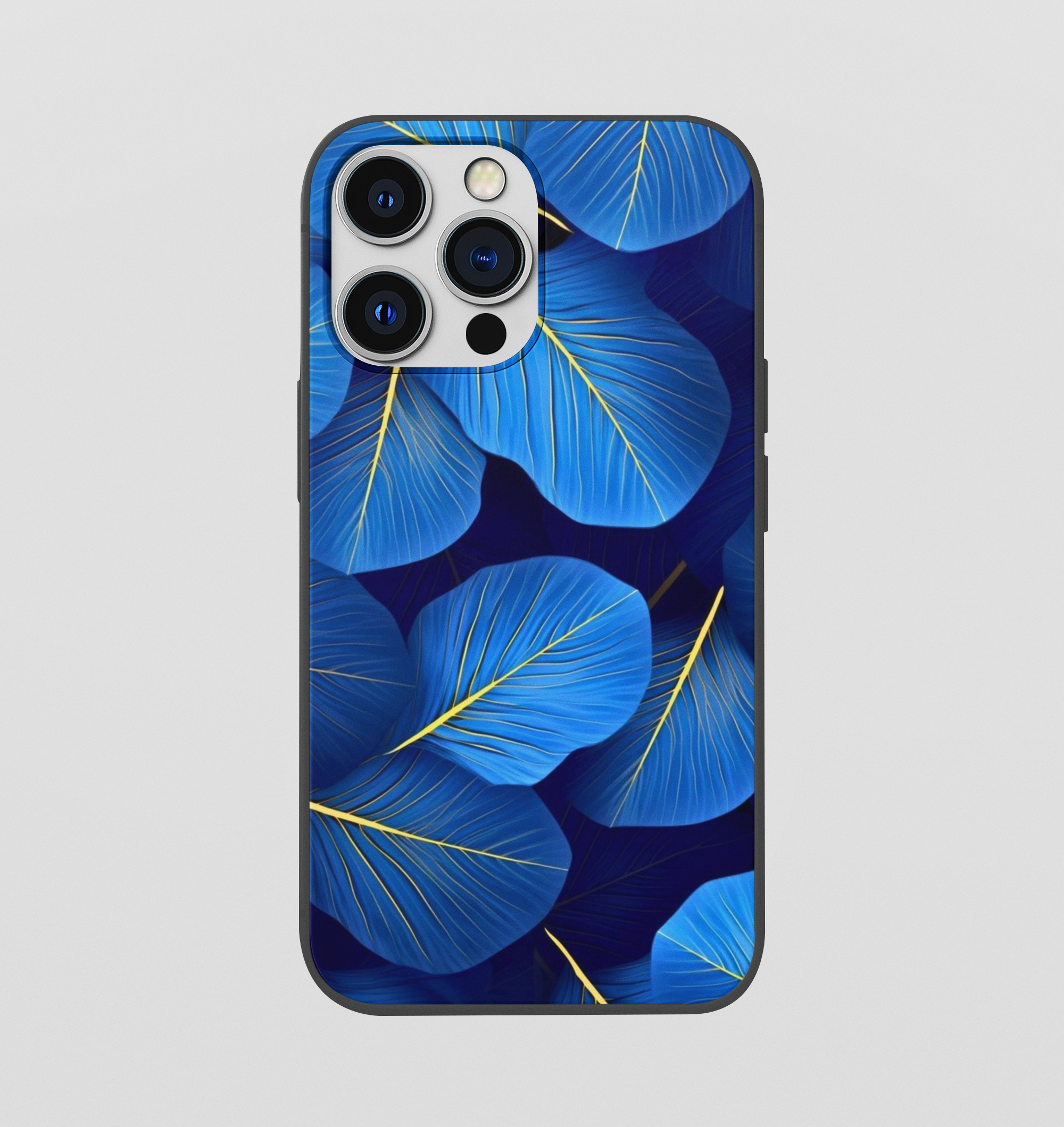 Multi Blue Leaf Glossy Silicone Mobile Case