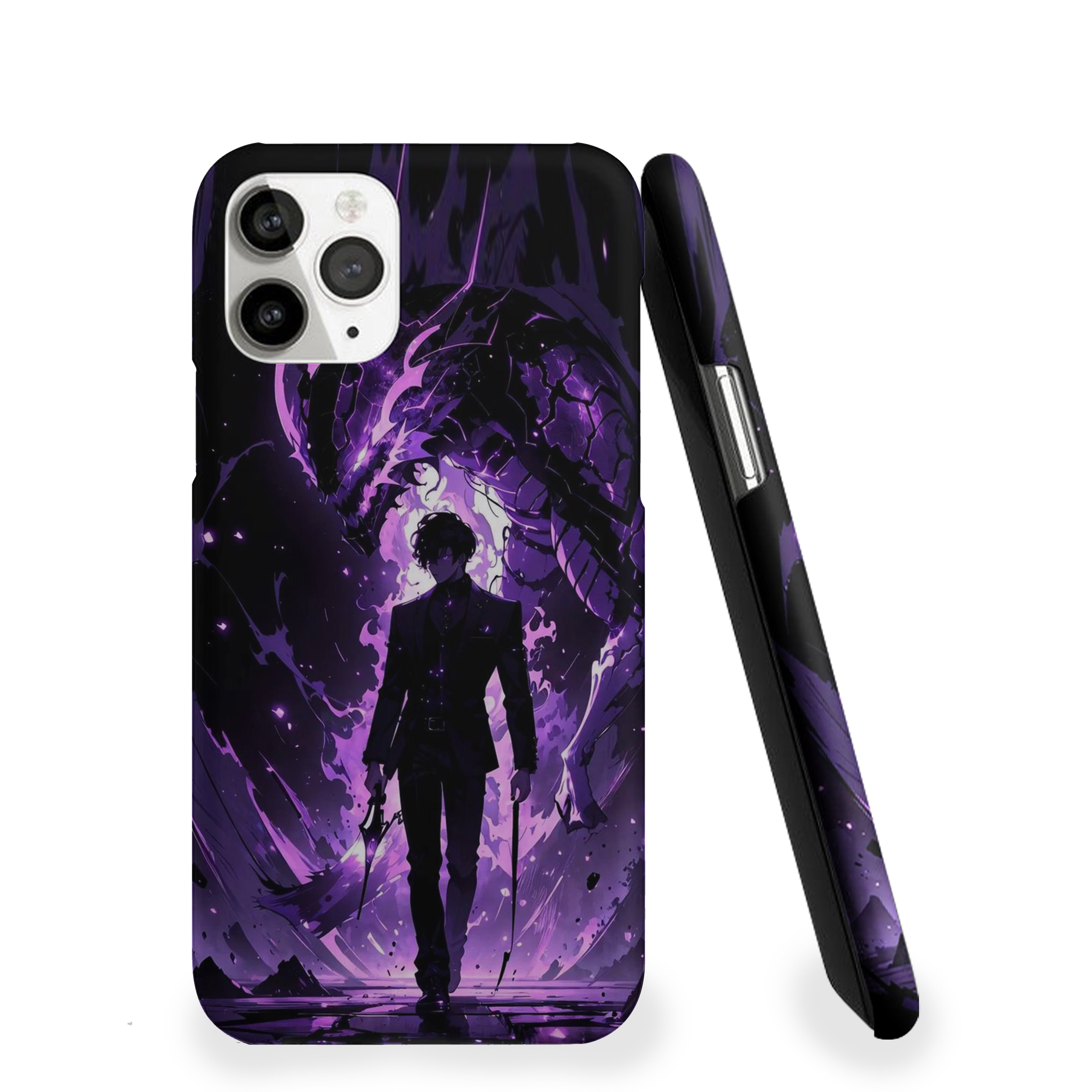 Solo Leveling with fiery purple flames Phone Cover