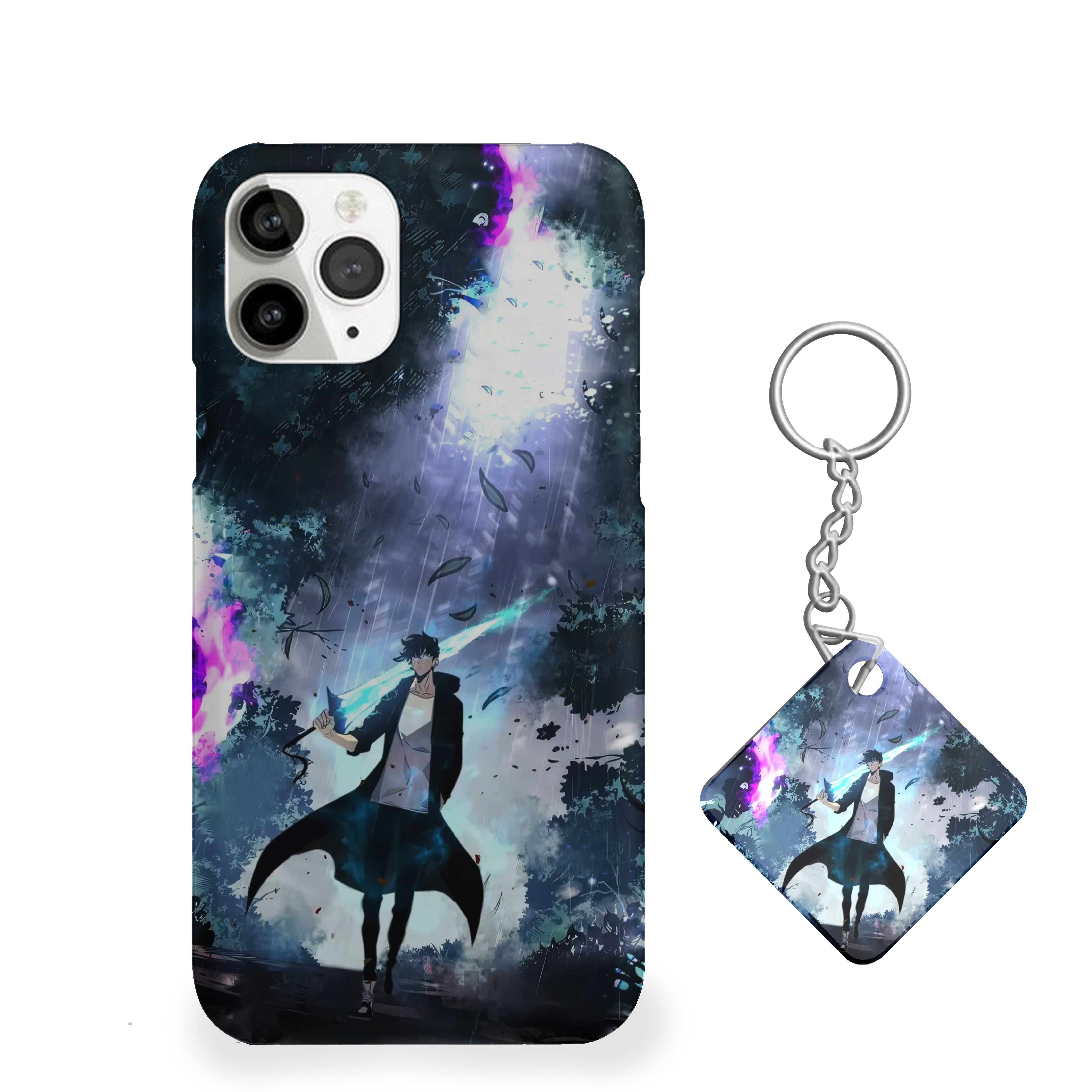 Solo Leveling holds a glowing, purple and teal sword Phone Cover