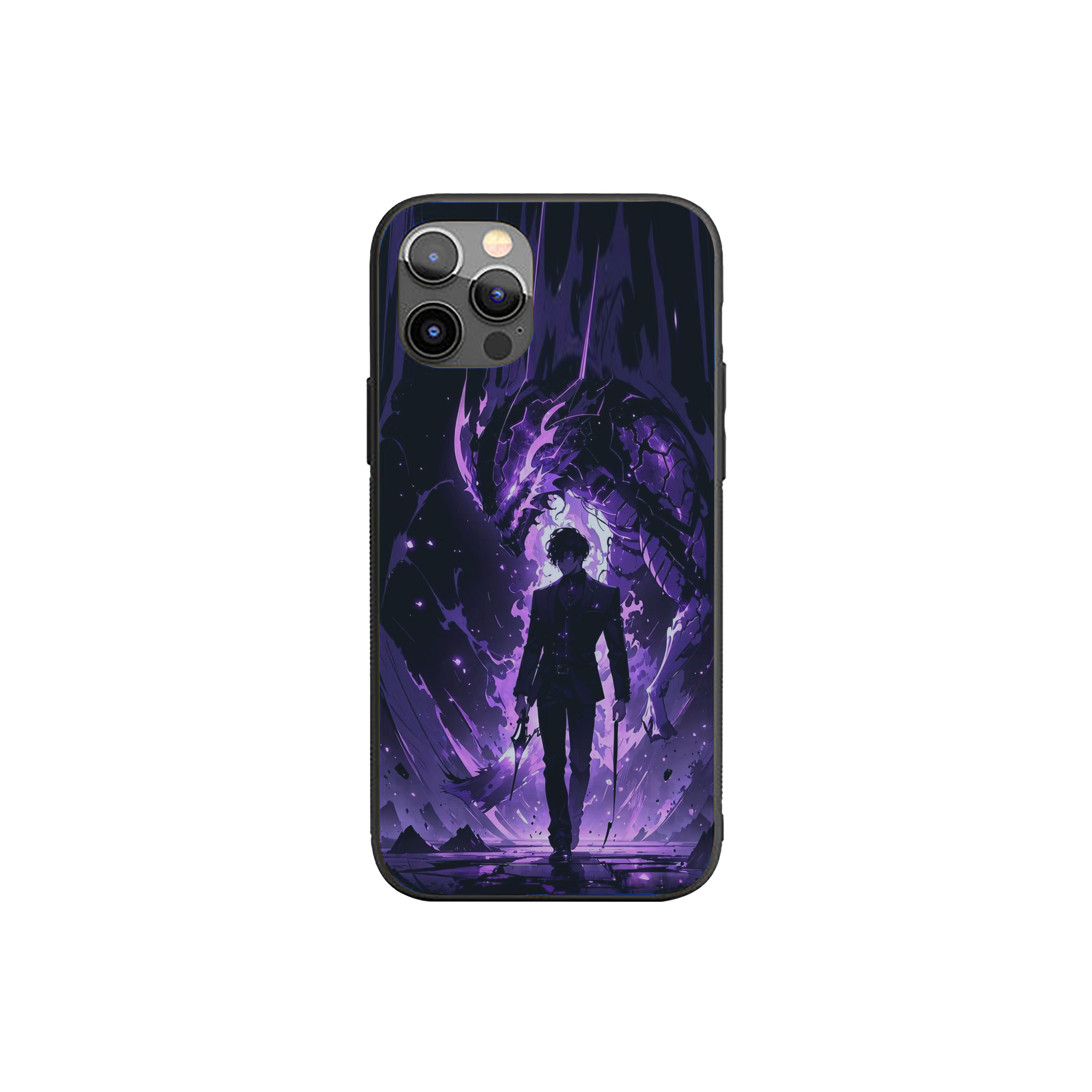 Solo Leveling with fiery purple flames Silicone Armored Phone Case