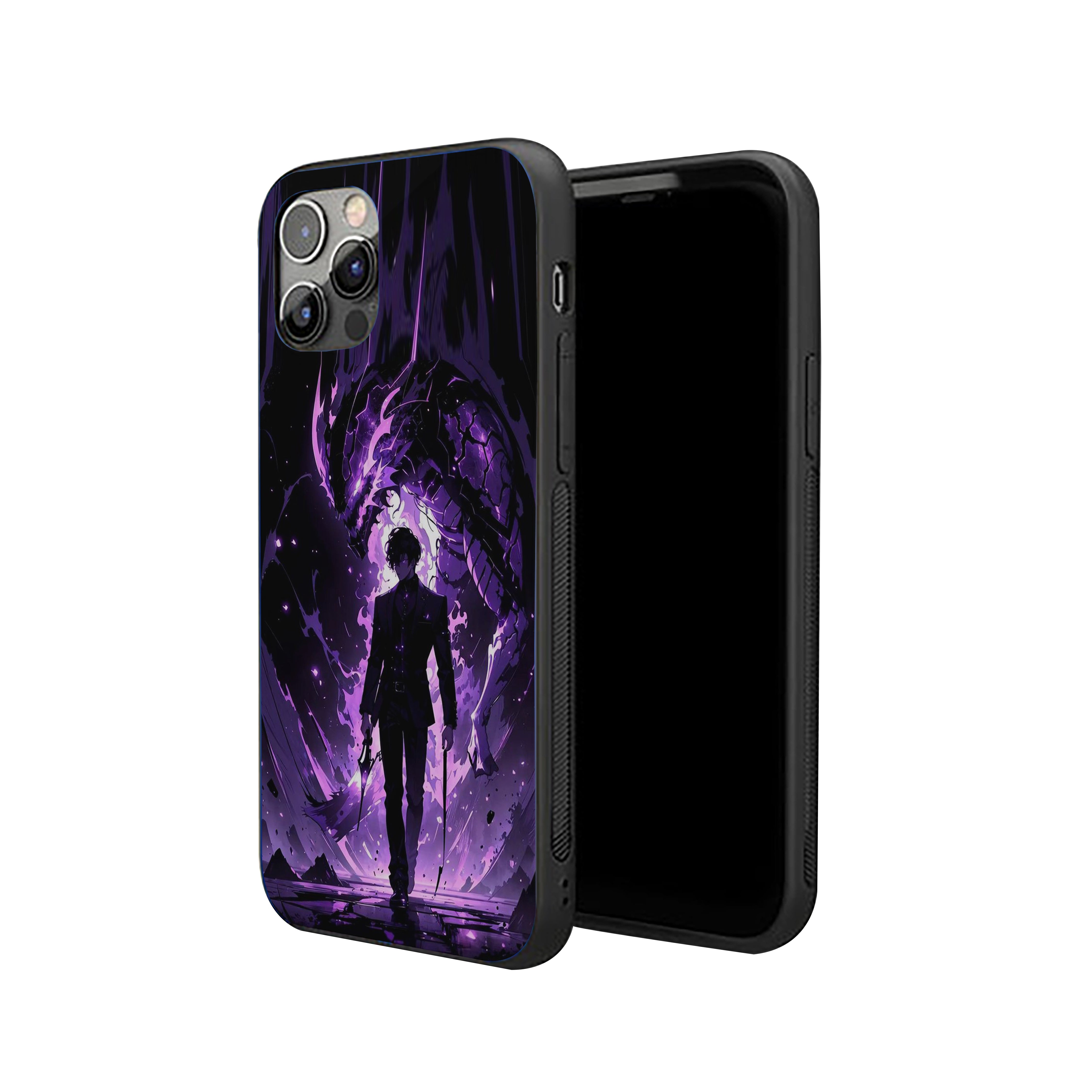 Solo Leveling with fiery purple flames Silicone Armored Phone Case