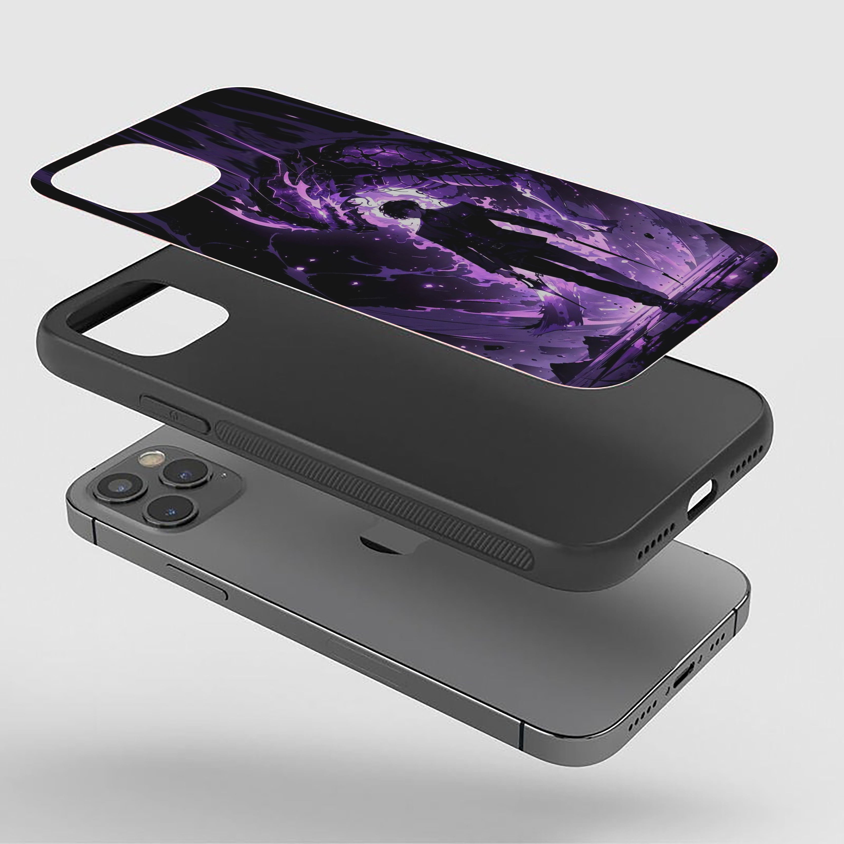 Solo Leveling with fiery purple flames Silicone Armored Phone Case