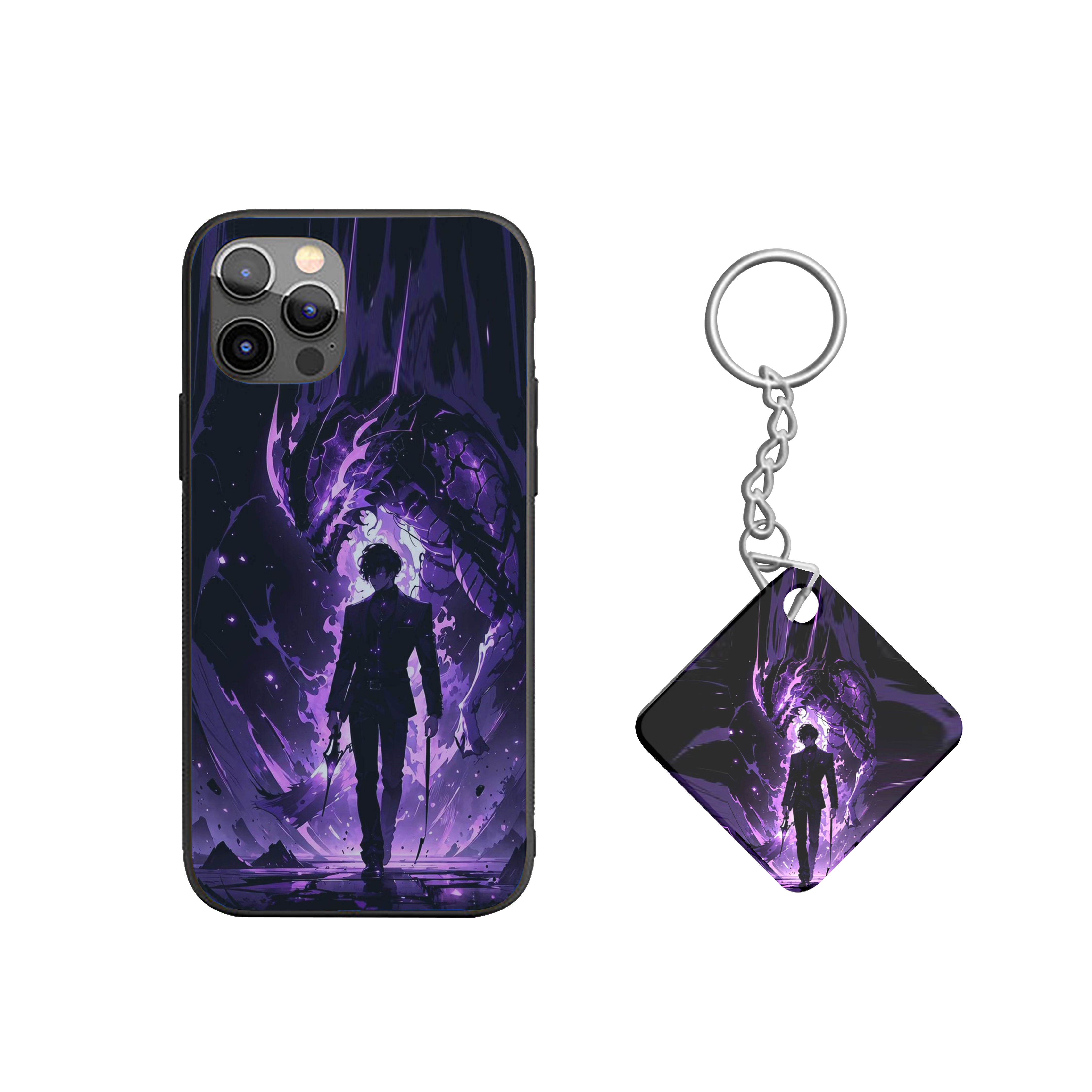 Solo Leveling with fiery purple flames Silicone Armored Phone Case