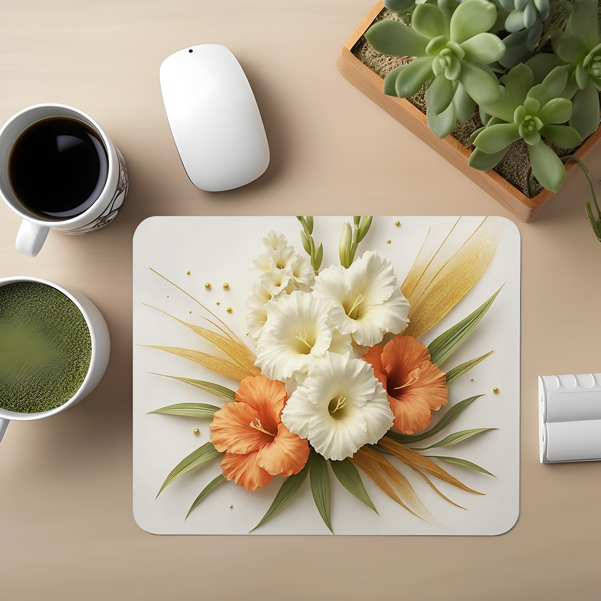 Peach Ivory Bloom Premium Mouse Pad