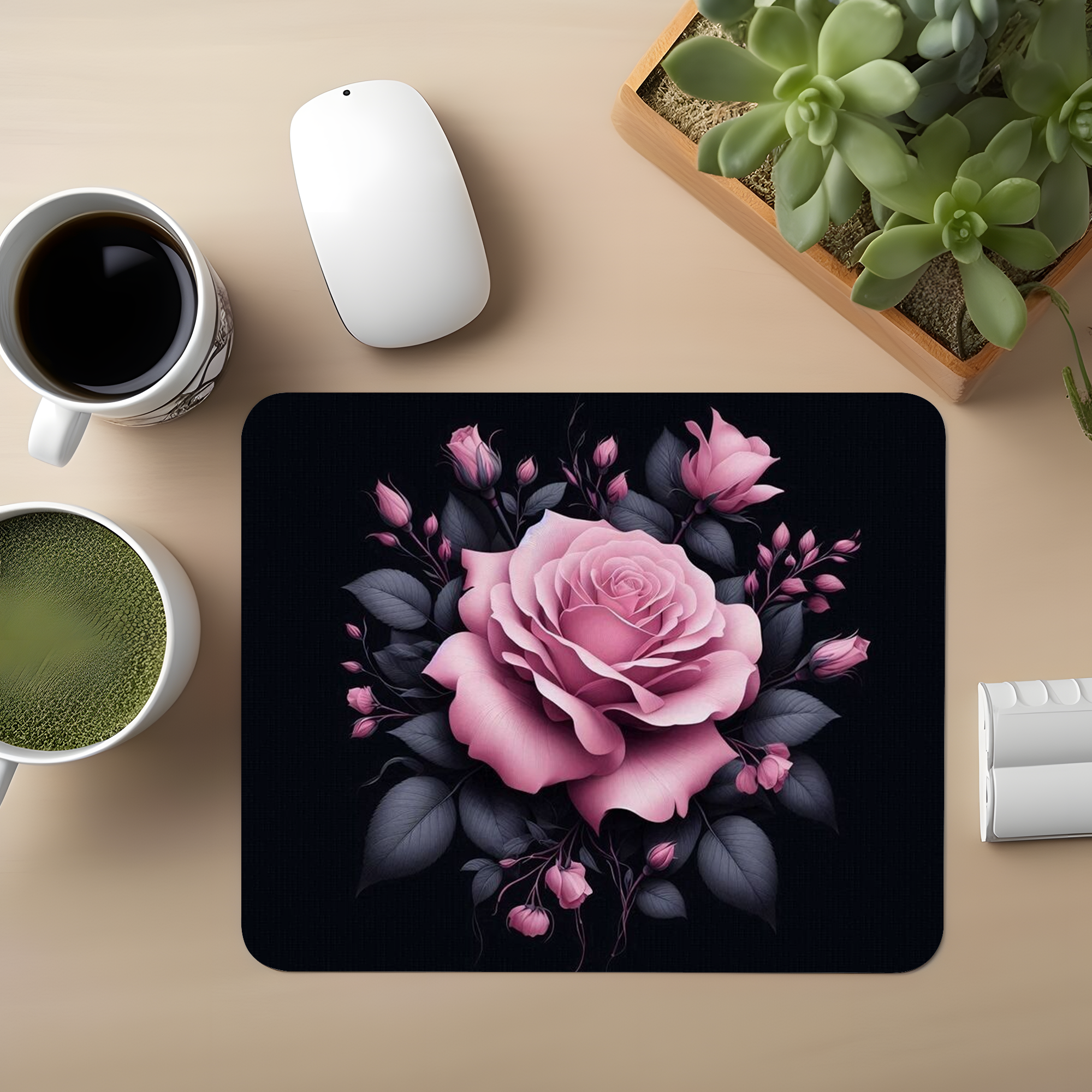 Pink Rose With Black background Premium Mouse Pad