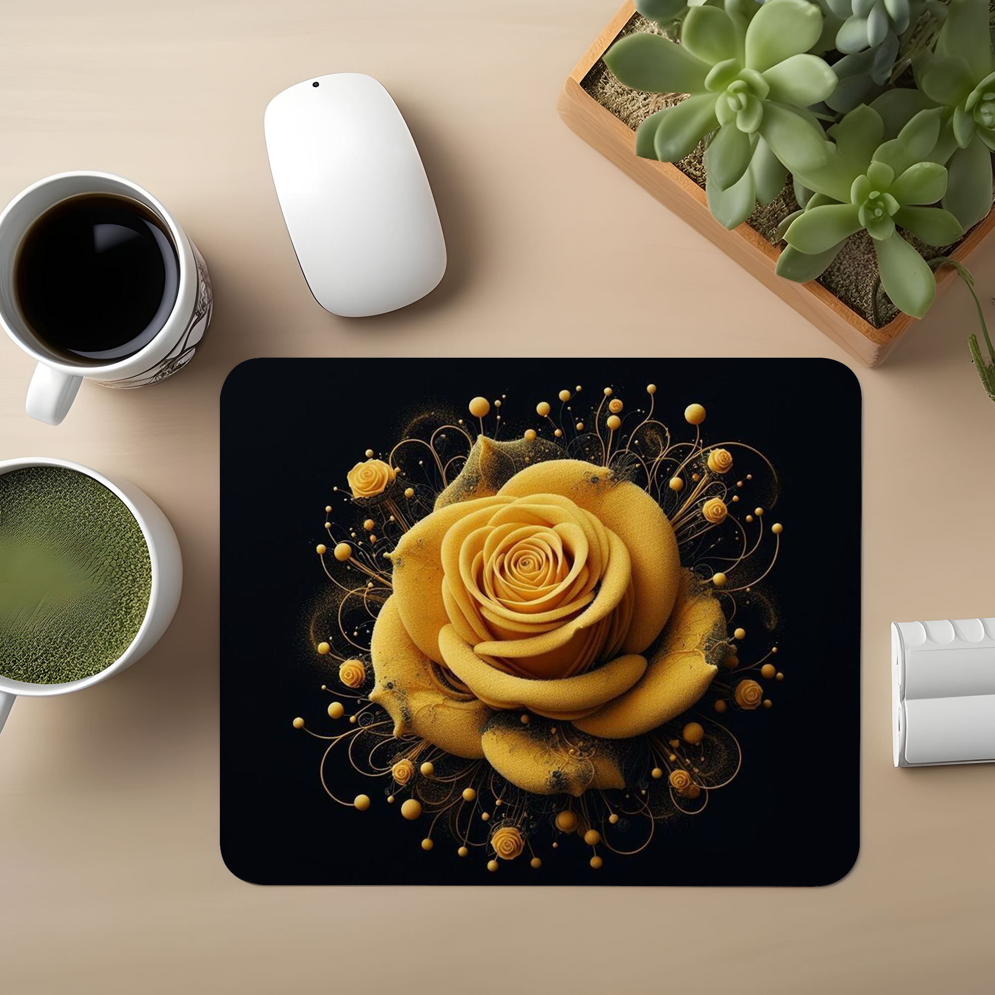 Yello Rose With Black Background Premium Mouse Pad
