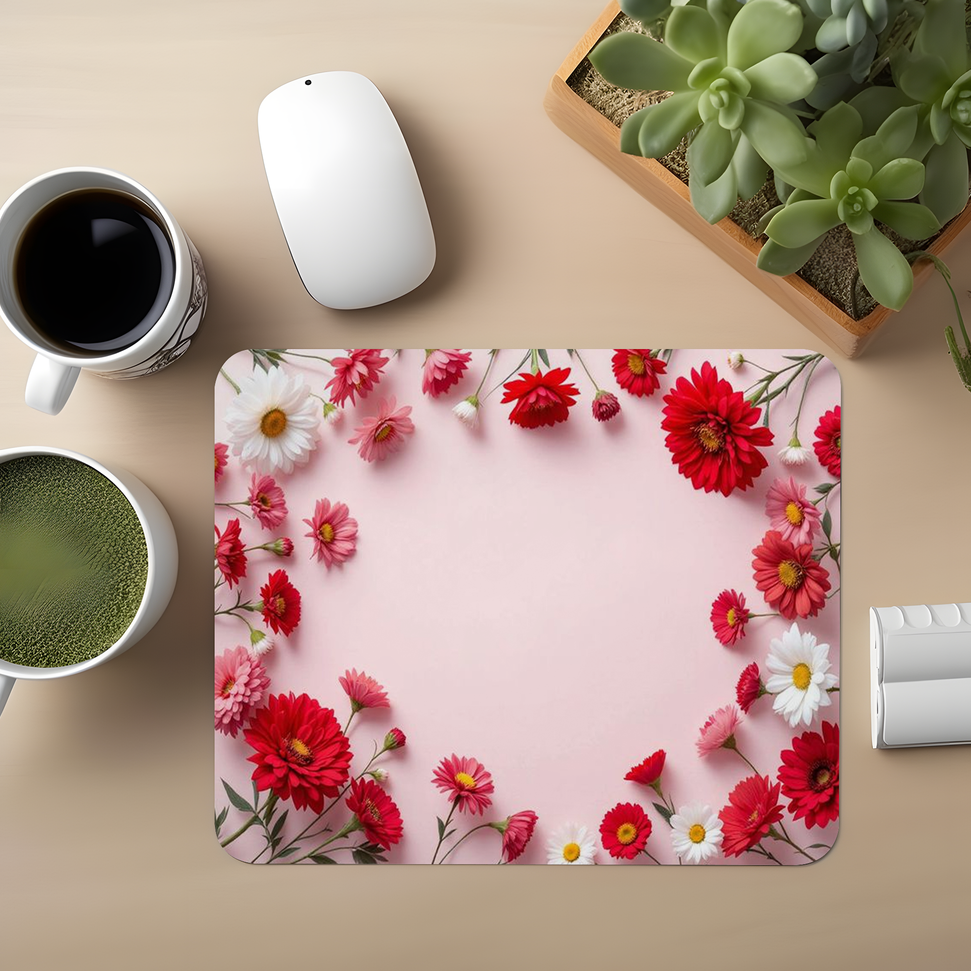 Red Flowers Premium Mouse Pad