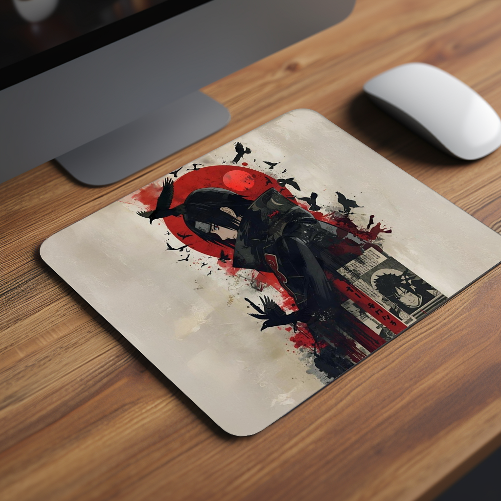 Red Moon Crow Premium Mouse Pad