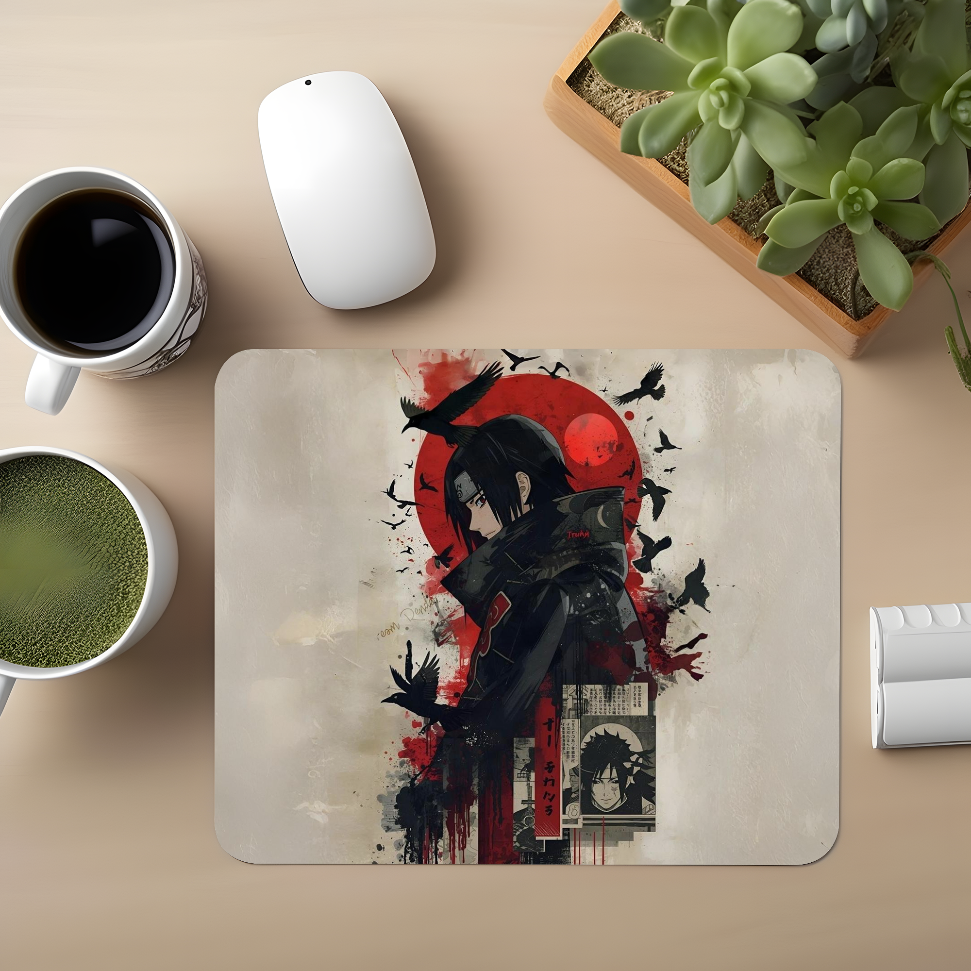 Red Moon Crow Premium Mouse Pad