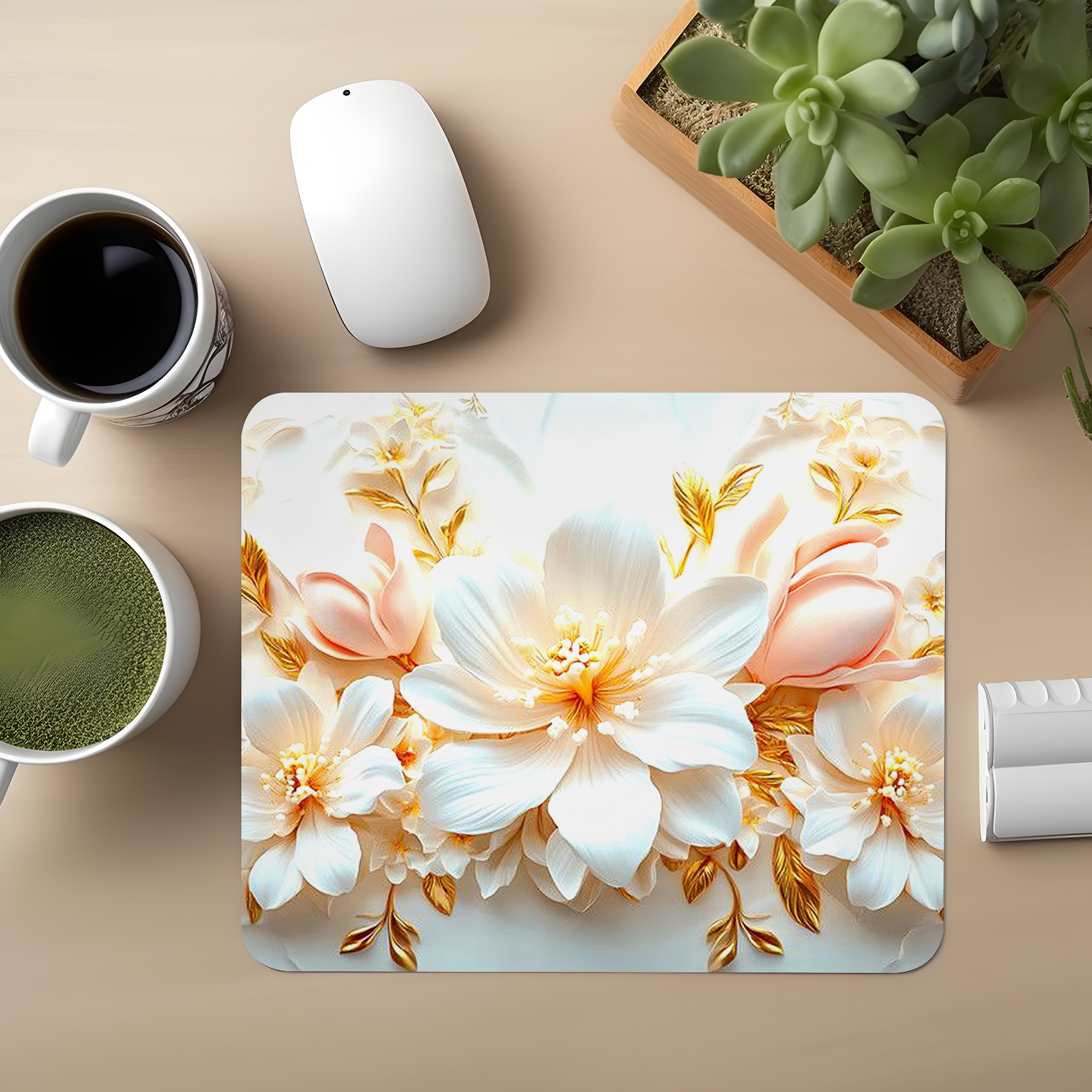 Royal Ivory Bloom Premium Mouse Pad