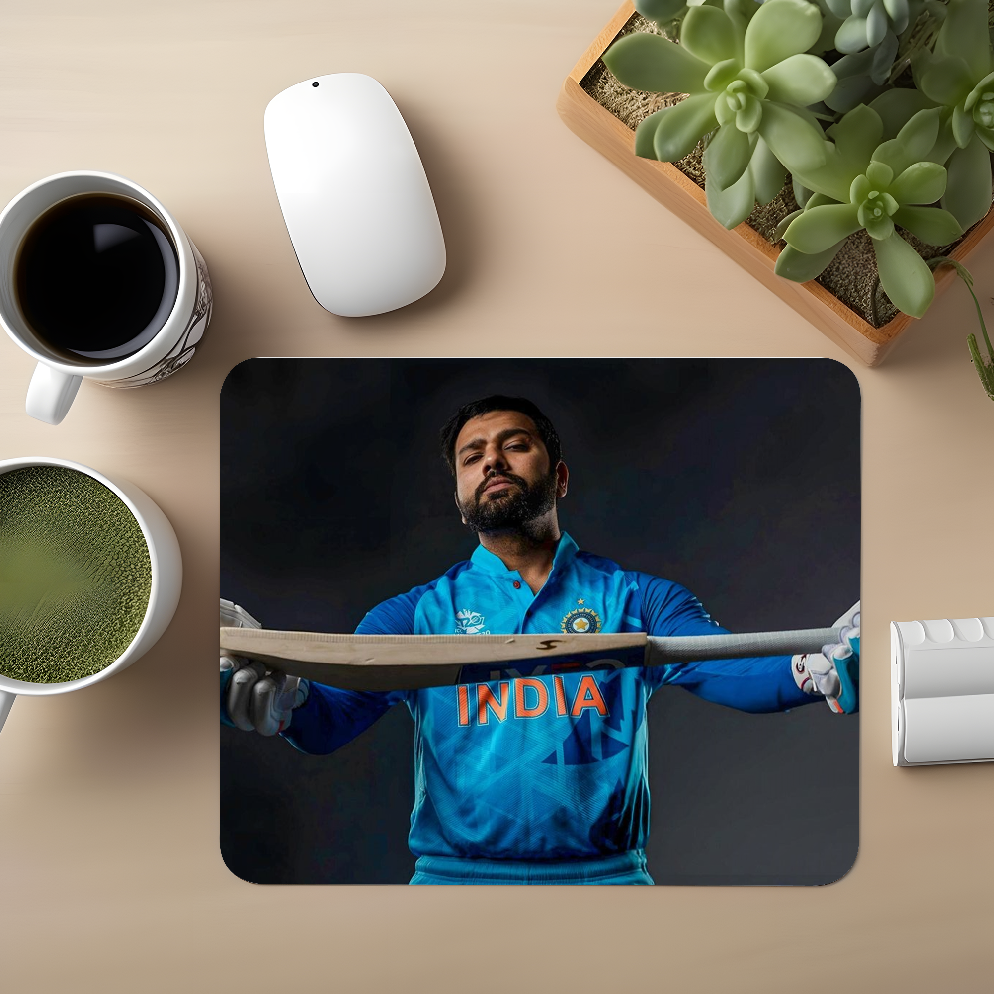 Rohit With Bat Premium Mouse Pad