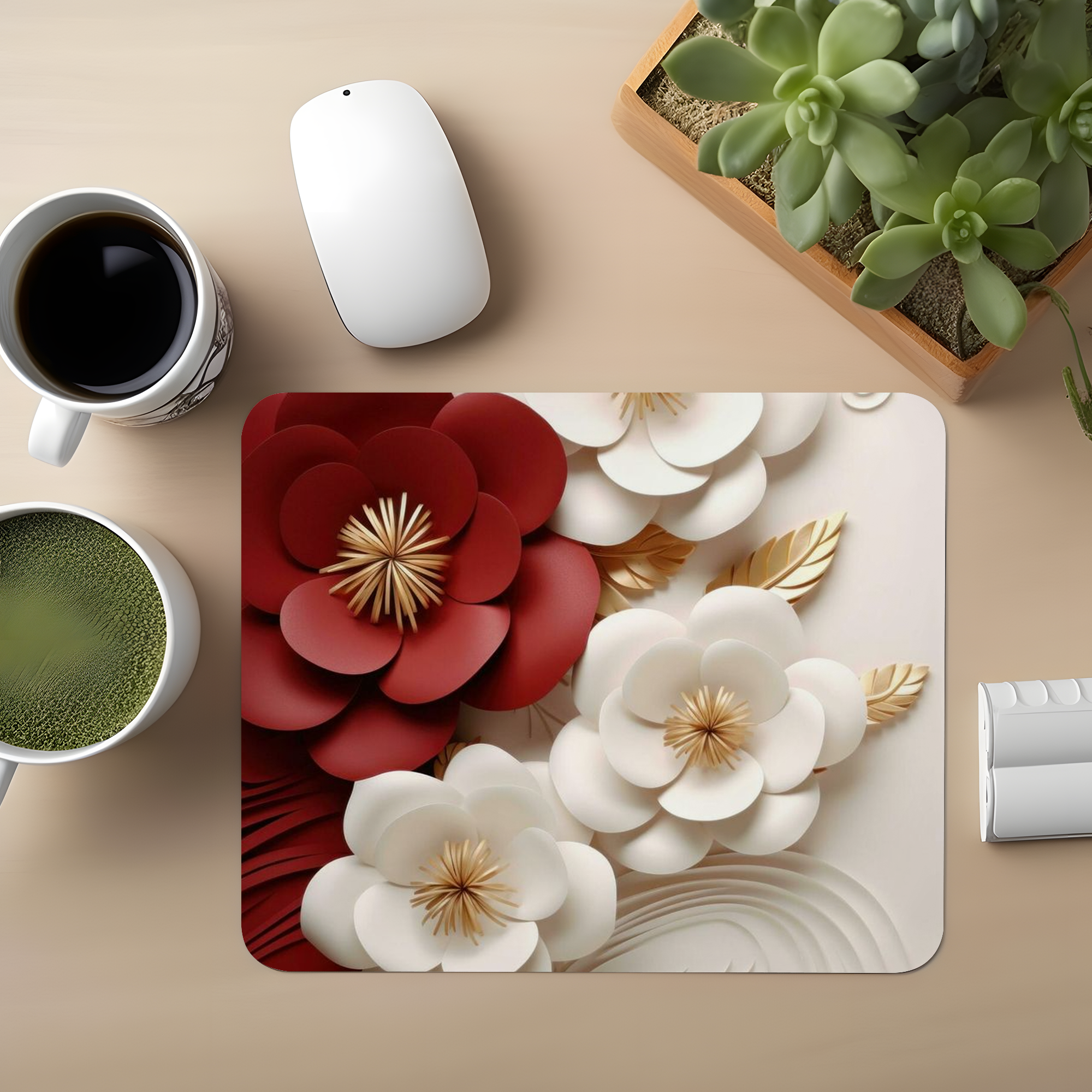 White Red Garden Premium Mouse Pad